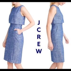 J. Crew Going Places Linen Blend Dress Blue Herringbone w pockets. Gently used.